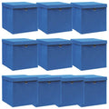Vidaxl opbergboxen met deksel 10 st 32x32x32 cm stof blauw