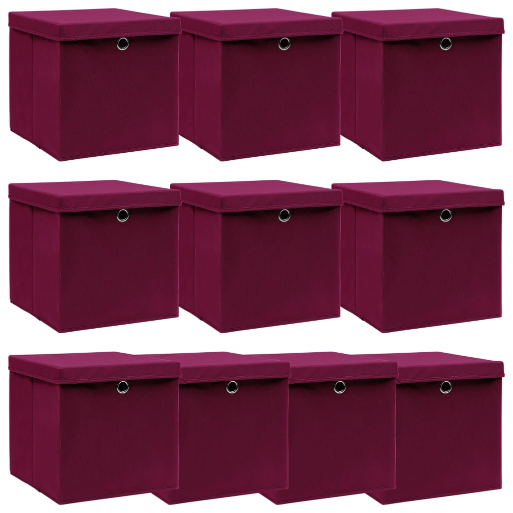 VIDAXL -Speicherboxen mit Deckel 10 Stück 32x32x32 cm Stoff dunkelrot