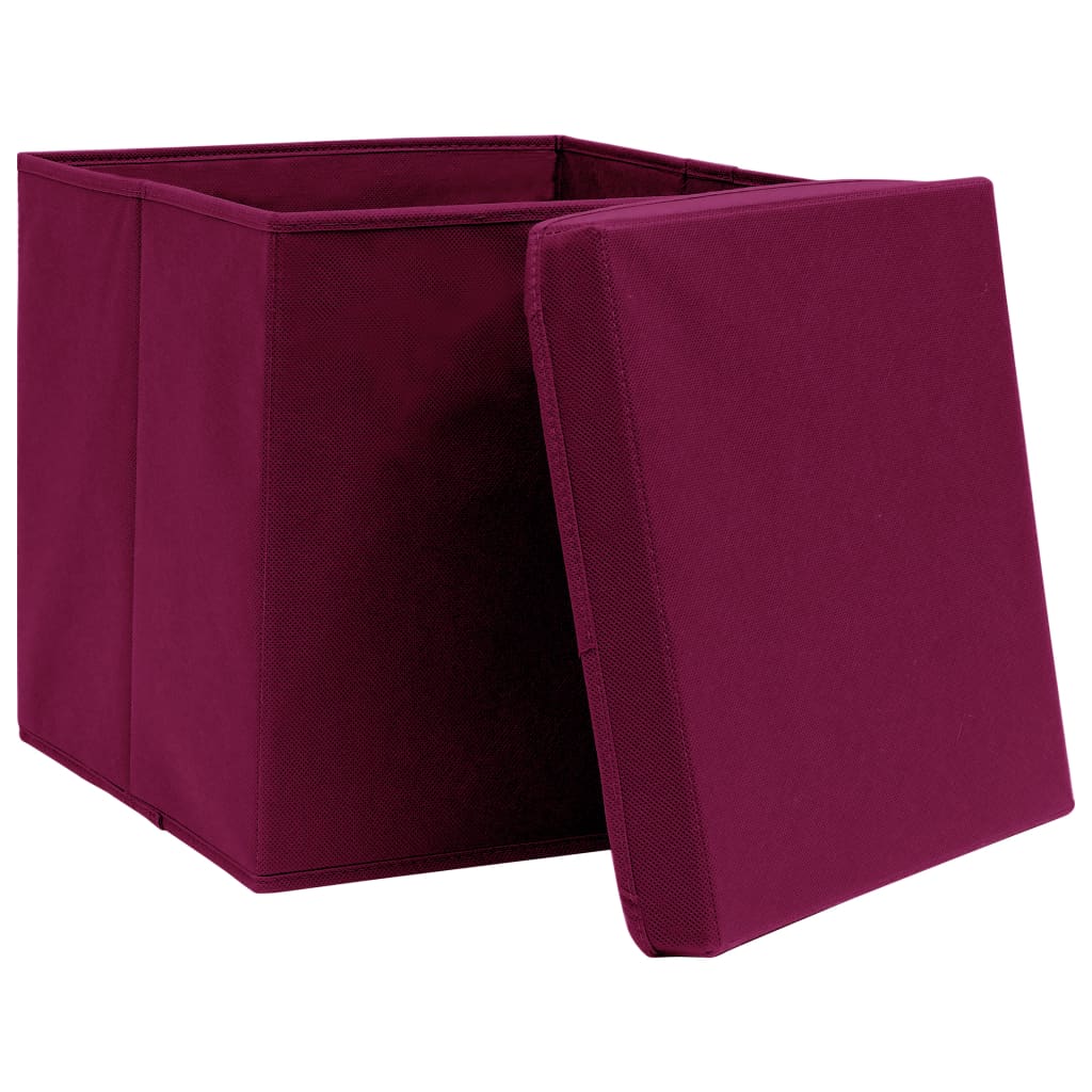 VIDAXL -Speicherboxen mit Deckel 10 Stück 32x32x32 cm Stoff dunkelrot