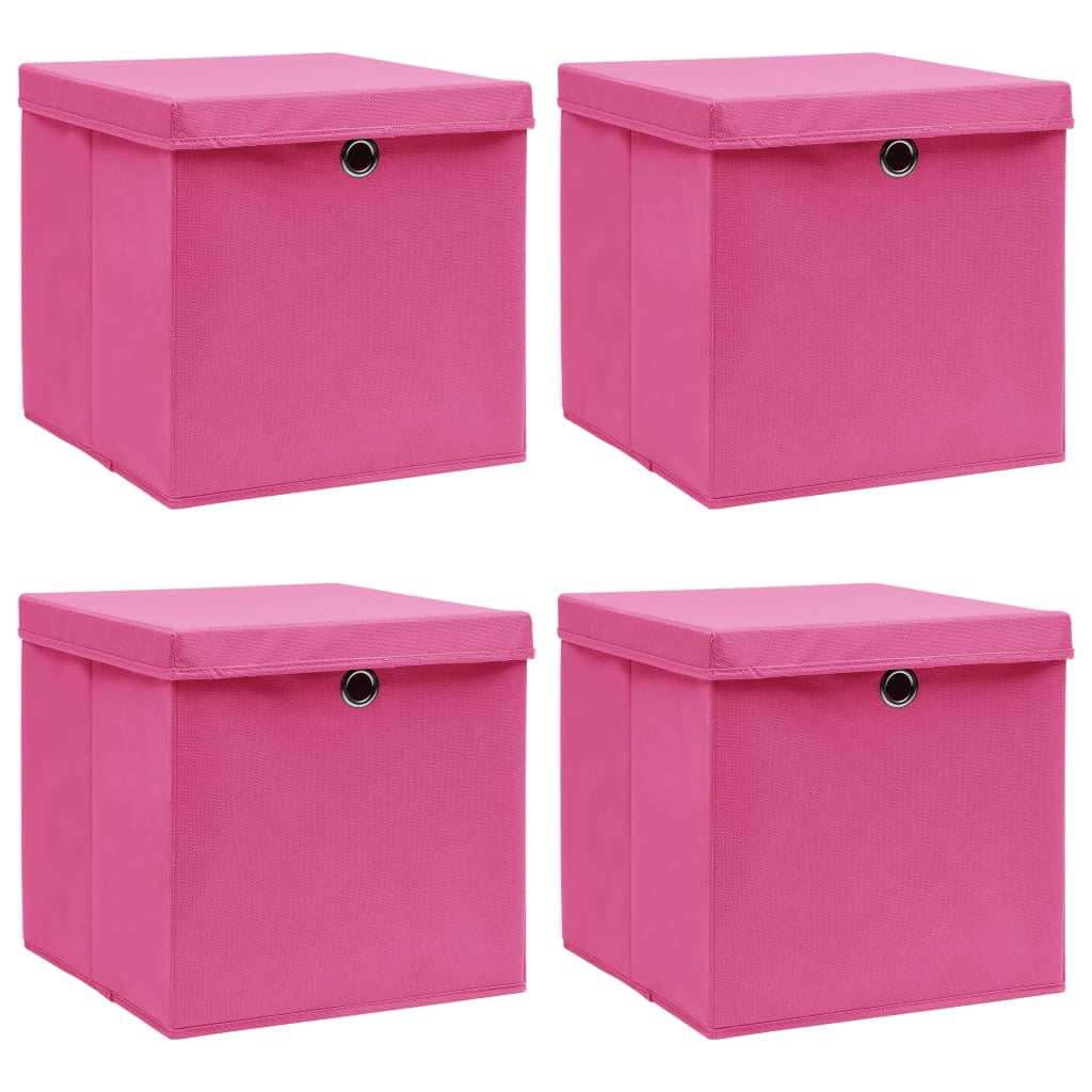 VidaXL Aufbewahrungsboxen mit Deckel, 4 Stück, 32 x 32 x 32 cm, Stoff, Rosa