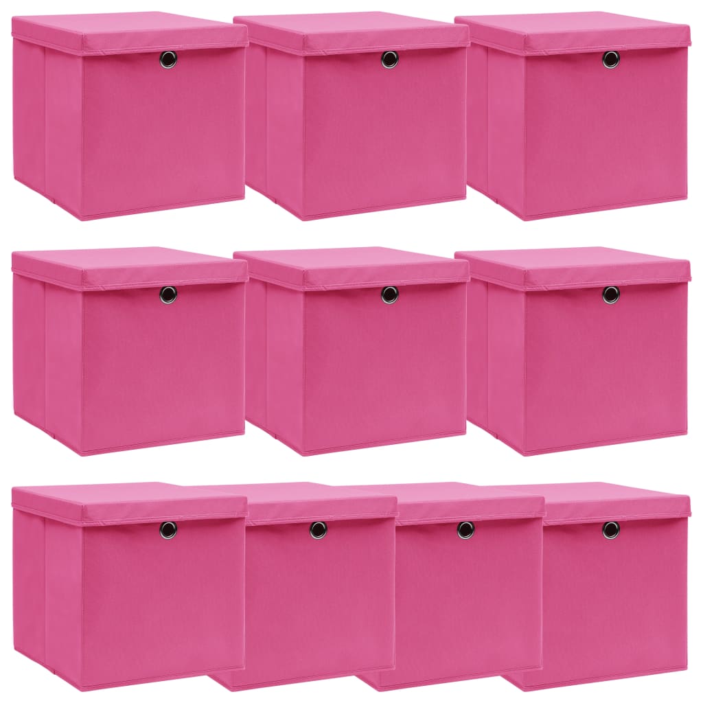 VIDAXL -Speicherboxen mit Deckel 10 Stück 32x32x32 cm Stoff rosa
