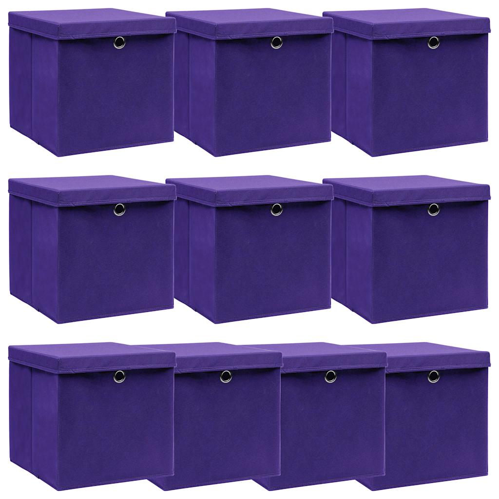 Vidaxl opbergboxen met deksel 10 st 32x32x32 cm stof paars