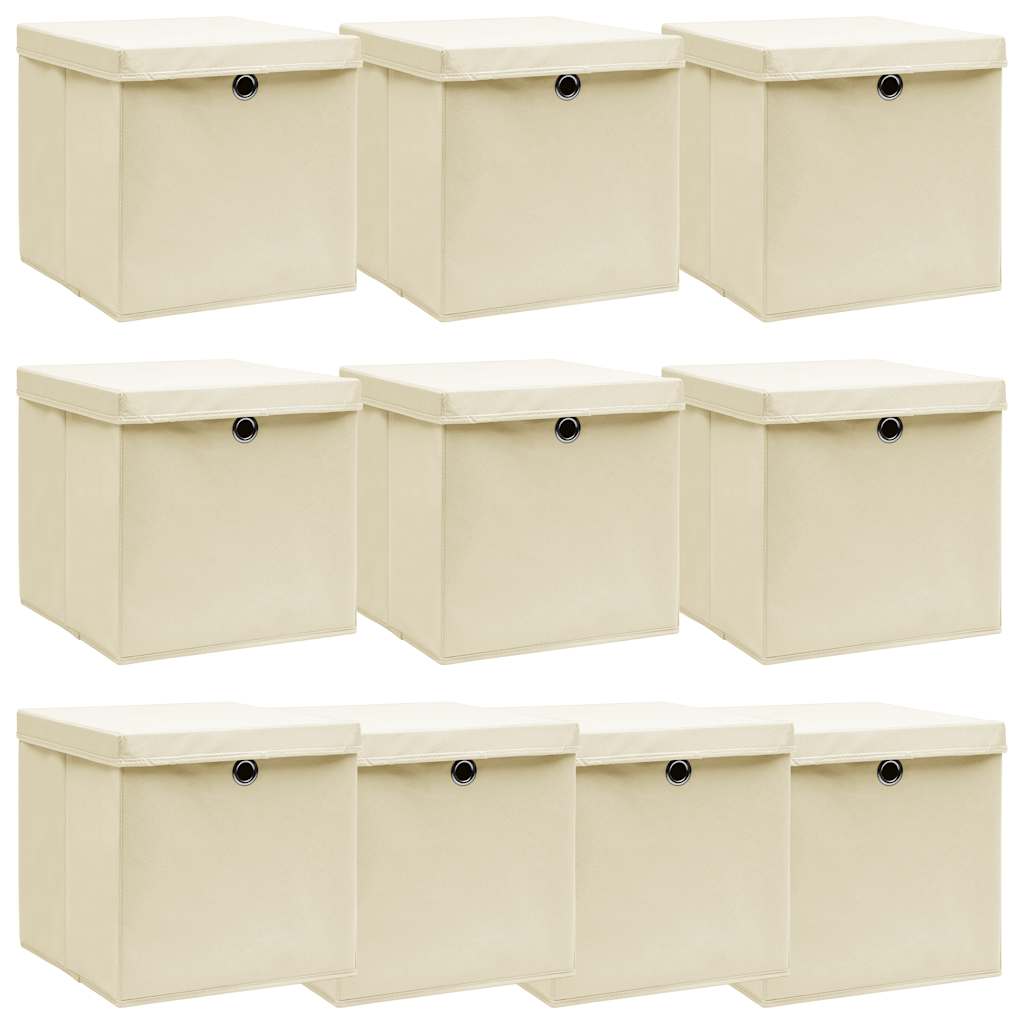 VIDAXL -Speicherboxen mit Deckel 10 Stück 32x32x32 cm Stoffcreme -Farbig