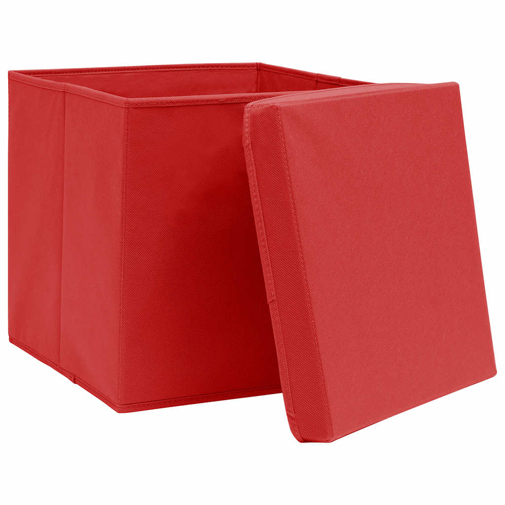 VidaXL Aufbewahrungsboxen mit Deckel, 4 Stück, 32 x 32 x 32 cm, Stoff, Rot