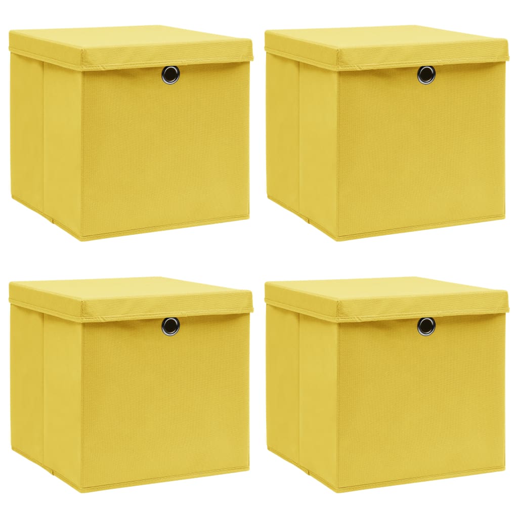 VidaXL Aufbewahrungsboxen mit Deckel, 4 Stück, 32 x 32 x 32 cm, Stoff, Gelb
