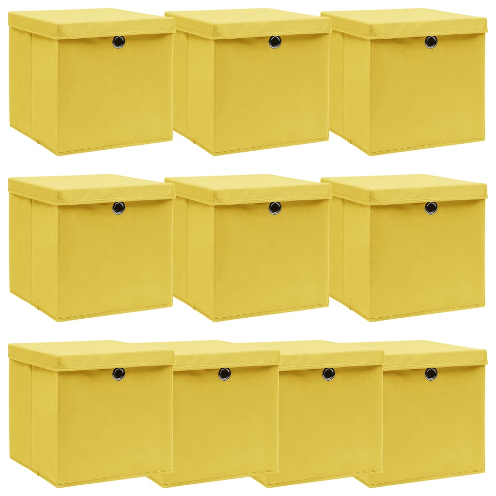 VIDAXL -Speicherboxen mit Deckel 10 Stück 32x32x32 cm Gewebe gelb