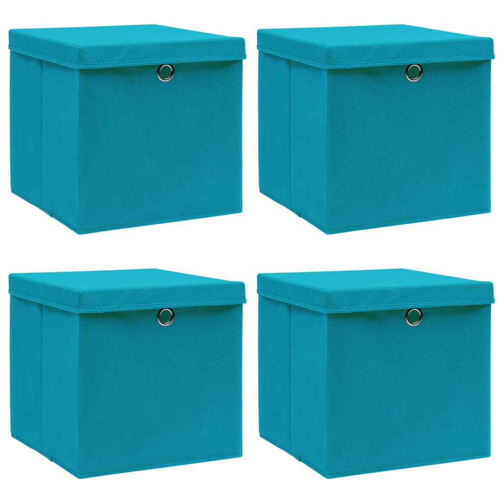 VidaXL Aufbewahrungsboxen mit Deckel, 4 Stück, 32 x 32 x 32 cm, Stoff, Babyblau