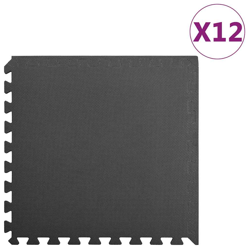 VidaXL Fußmatten, 12 Stück, 4,32 m², EVA-Schaum, schwarz