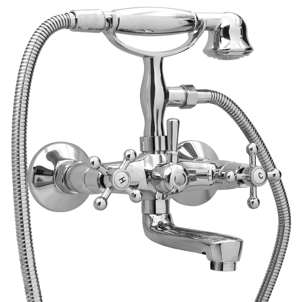 VidaXL Zweiknopf-Badarmatur und Handbrause, verchromt