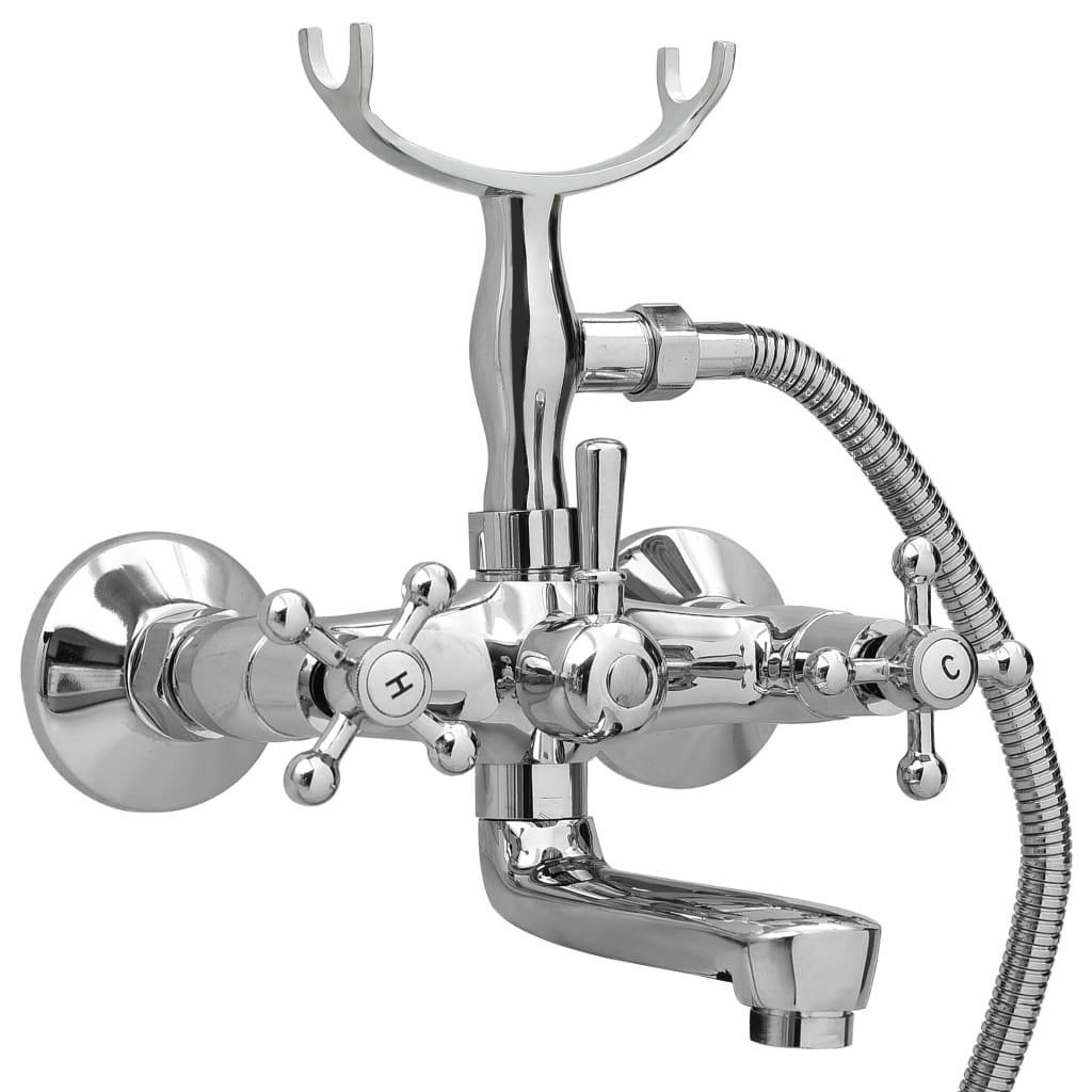 VidaXL Zweiknopf-Badarmatur und Handbrause, verchromt