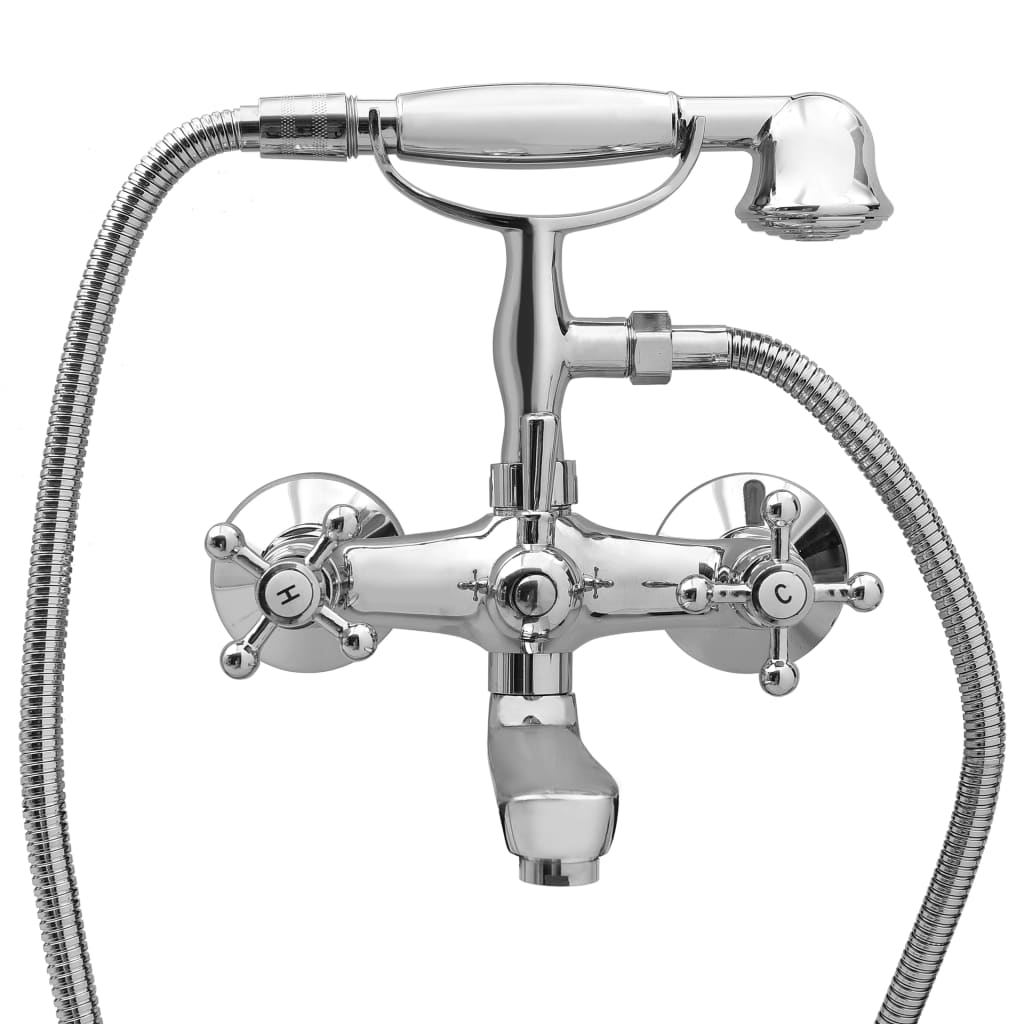 VidaXL Zweiknopf-Badarmatur und Handbrause, verchromt