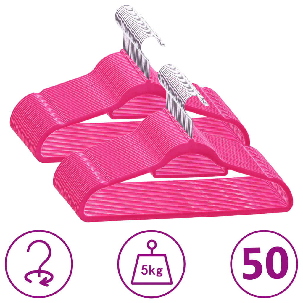 VidaXL 50-teiliges Kleiderbügelset, rutschfest, aus Samt, rosa