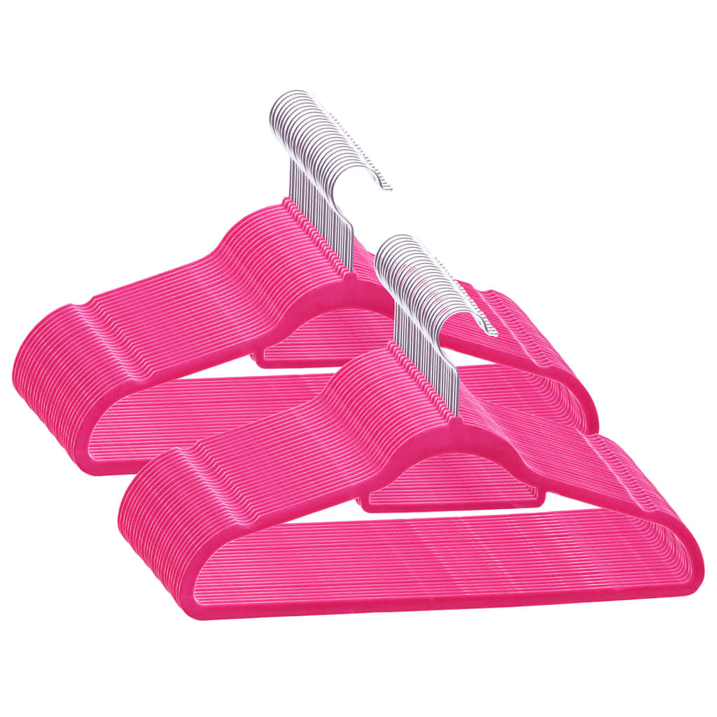 VidaXL 50-teiliges Kleiderbügelset, rutschfest, aus Samt, rosa