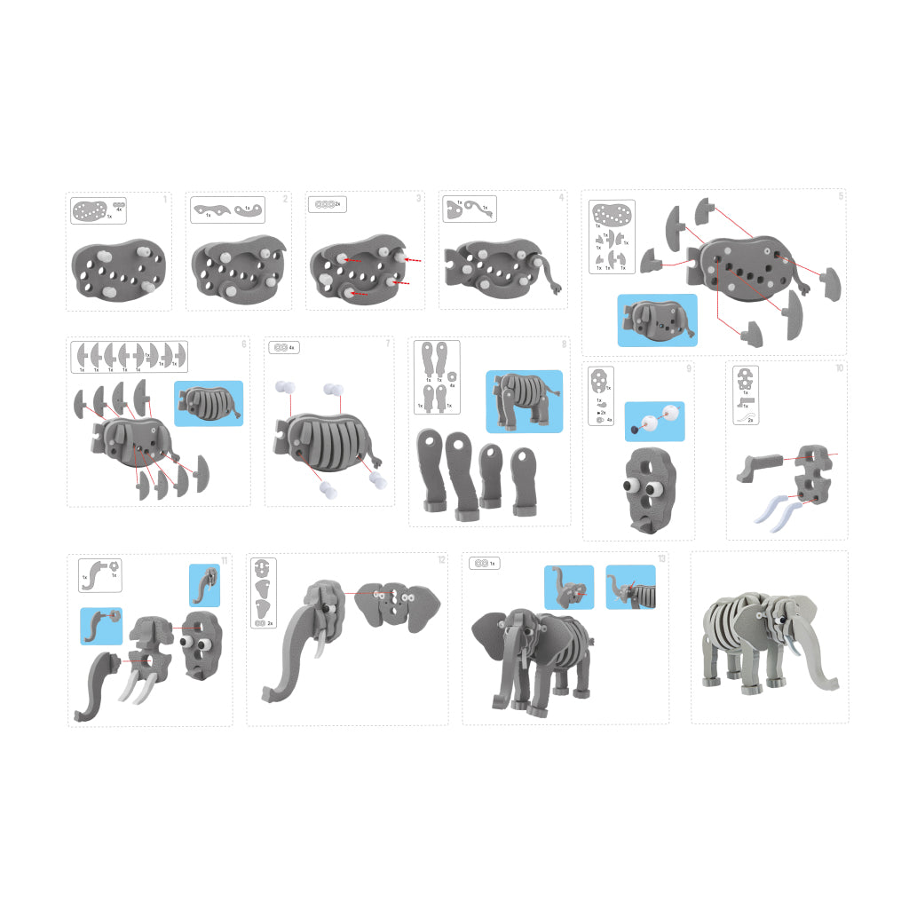 Toi-Toys 3D-Puzzle Elefant Junior 31,5 cm Schaumstoff grau 75-teilig