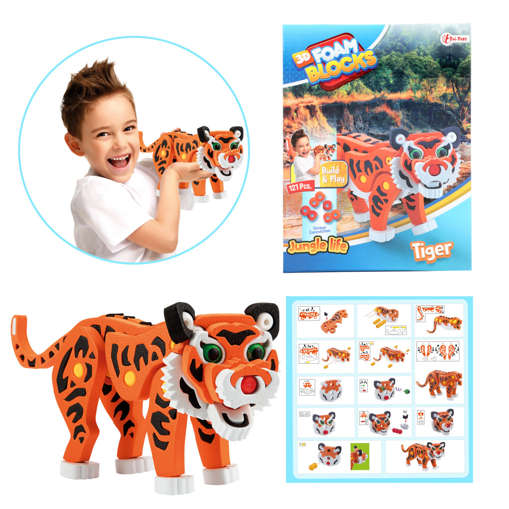 Toi-Toys 3D-Puzzle Tiger Junior, 31,5 cm, Schaumstoff, orange, 121 Teile