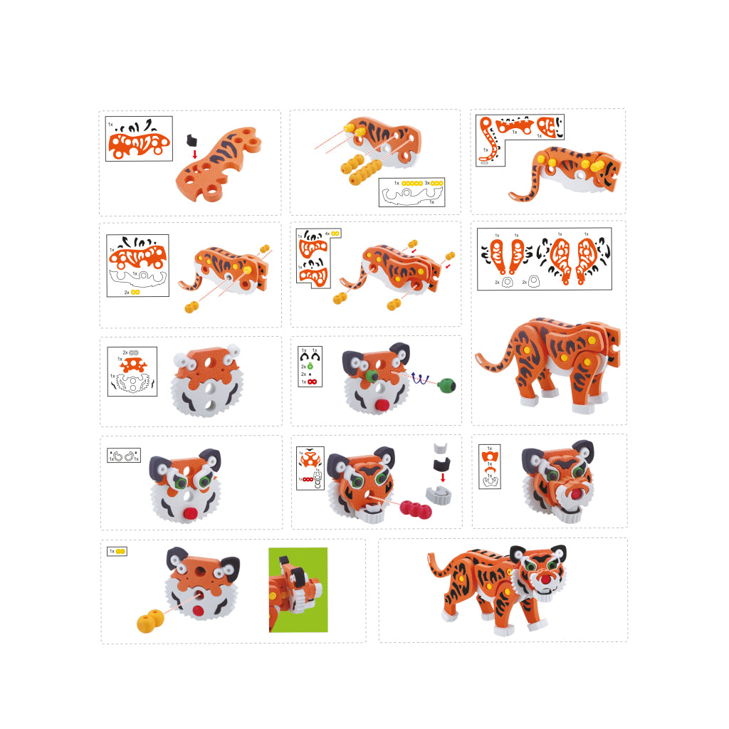 Toi-Toys 3D-Puzzle Tiger Junior, 31,5 cm, Schaumstoff, orange, 121 Teile