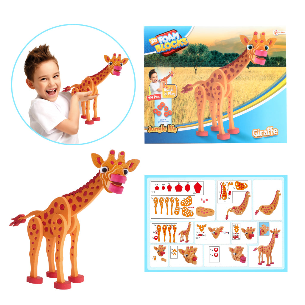 Toi-Toys 3D-Puzzle Giraffe Junior, 31,5 cm, Schaumstoff, orange, 104 Teile