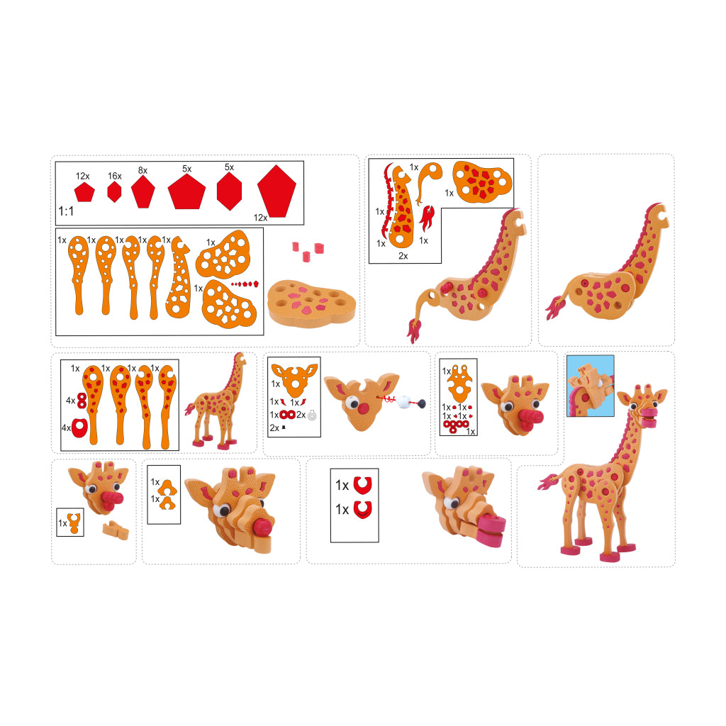 Toi-Toys 3D-Puzzle Giraffe Junior, 31,5 cm, Schaumstoff, orange, 104 Teile