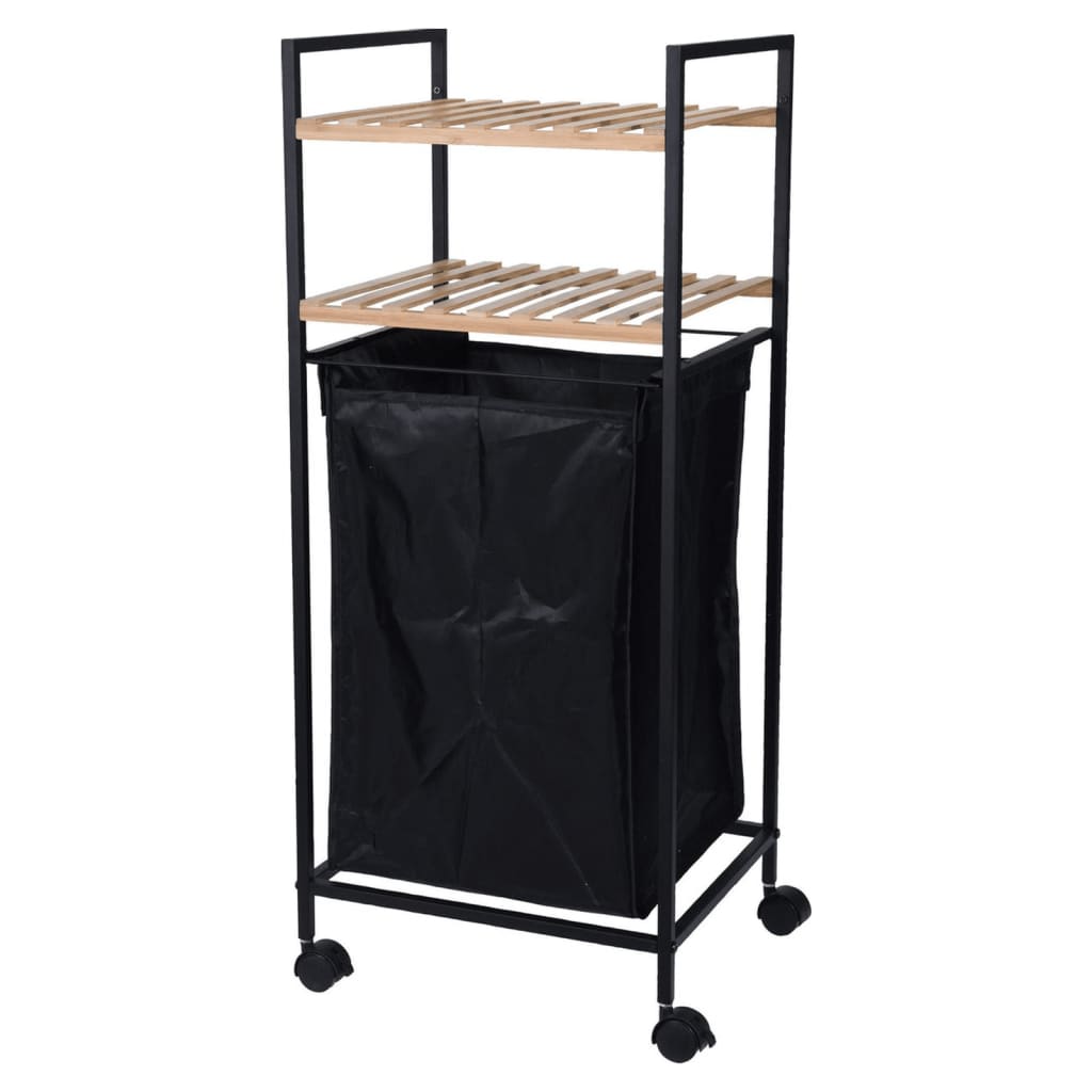 Badezimmer-Regal mit 2 Ablagen und Wäschekorb, 89,5 cm, Bambus