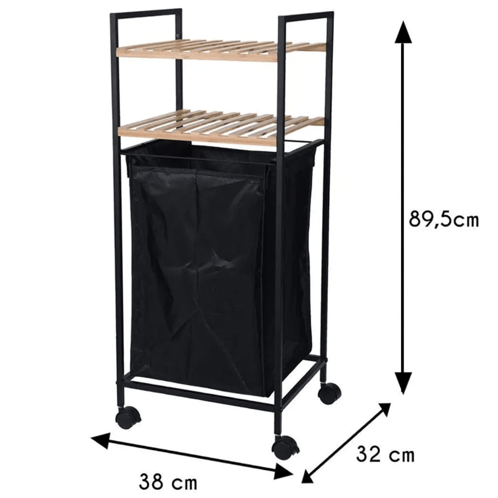 Badezimmer-Regal mit 2 Ablagen und Wäschekorb, 89,5 cm, Bambus