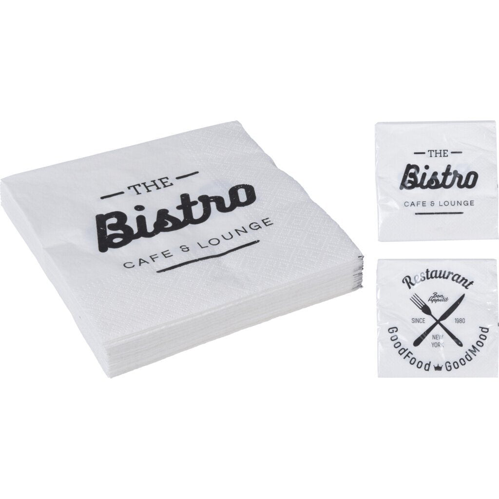 Basic-Servietten im Bistro-Design, 20 Stück, weiß