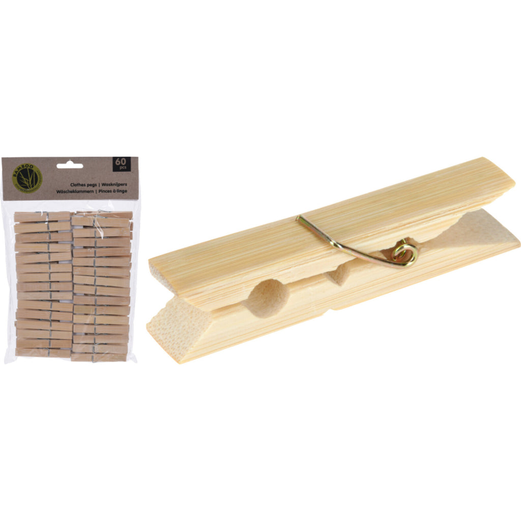 No brand wasknijpers bamboe 60 stuks | 6 stuks