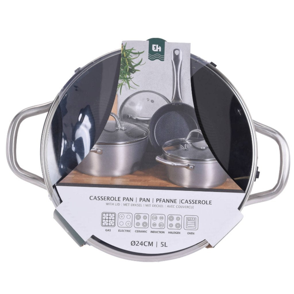 Excellent Houseware Pfanne 24 cm + Glasdeckel