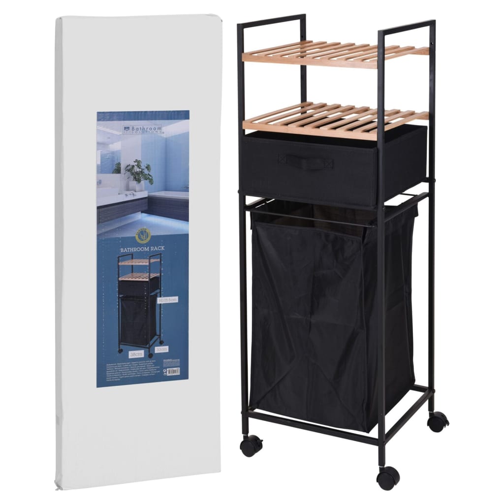 Bathroom solutions opbergrek met 2 schappen en wasmand 109 cm bamboe
