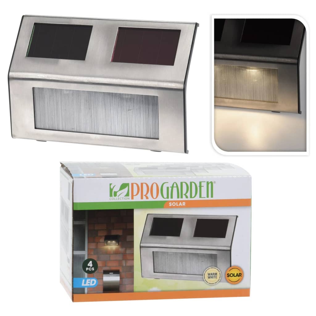 ProGarden 4-teiliges Gartenlampen-Set, Solar-LED, Edelstahl