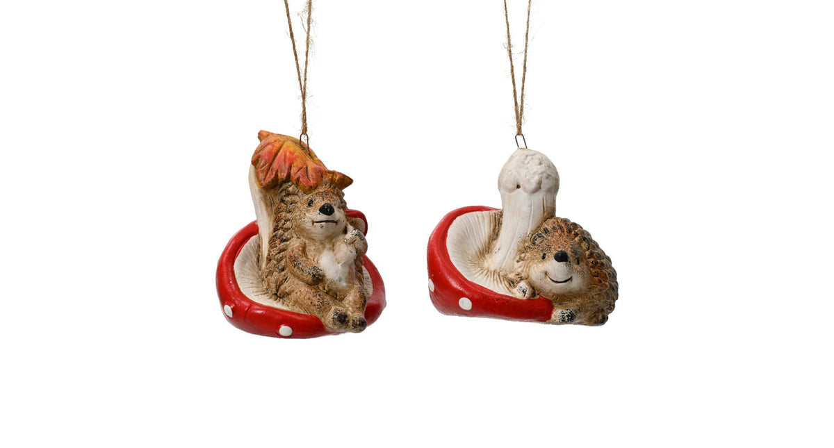 Hanger egel op paddenstoel terracott 10 x 7 x 7 cm 2 assorti