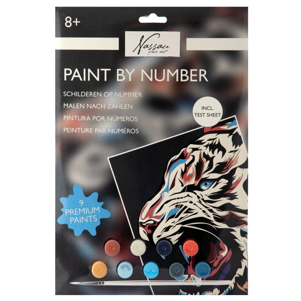 Nassau Fine Art Nassau Malen nach Zahlen Tiger - inkl. 9 Farbtöpfchen und Pinsel