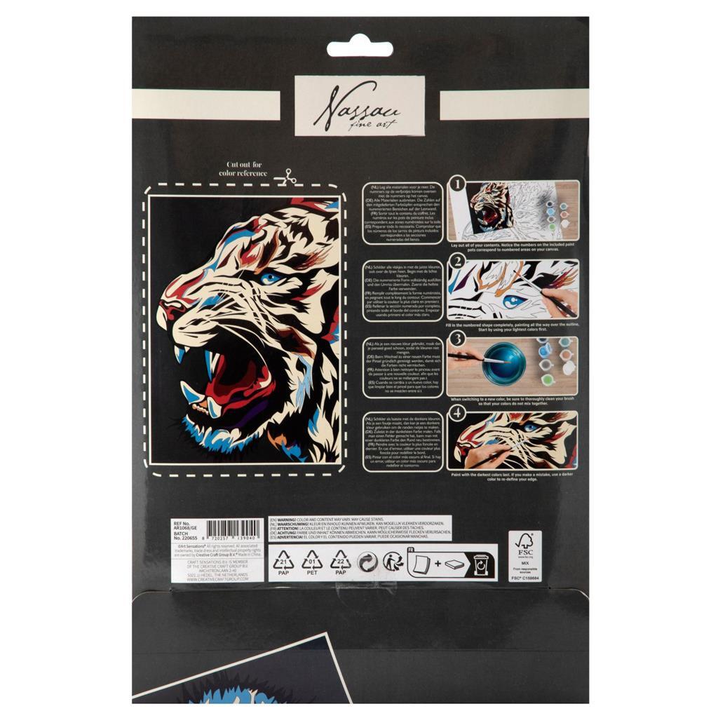 Nassau Fine Art Nassau Malen nach Zahlen Tiger - inkl. 9 Farbtöpfchen und Pinsel
