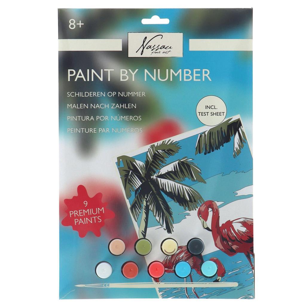 Nassau Fine Art Nassau Malen nach Zahlen Flamingo - inkl. 9 Farbtöpfchen und Pinsel