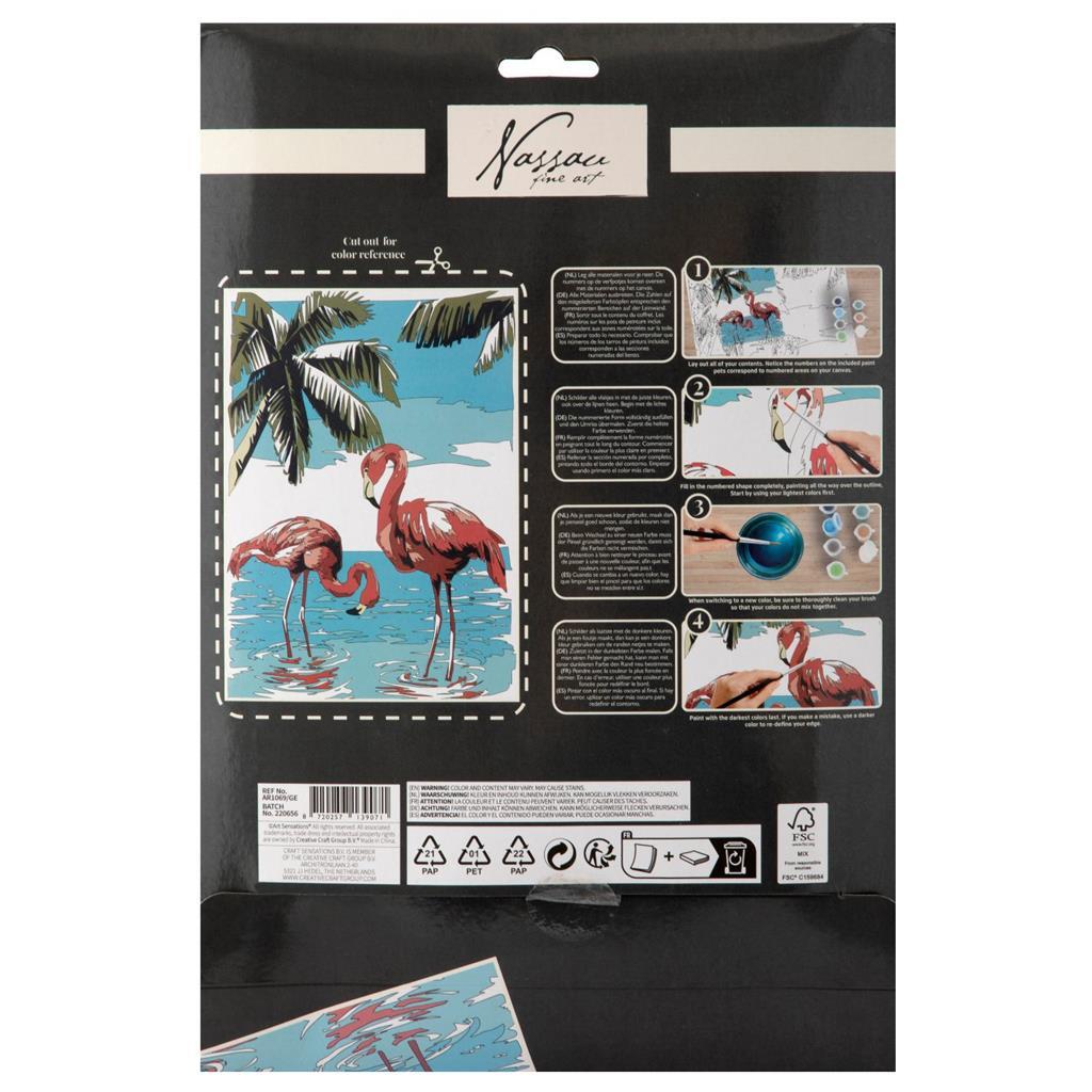 Nassau Fine Art Nassau Malen nach Zahlen Flamingo - inkl. 9 Farbtöpfchen und Pinsel