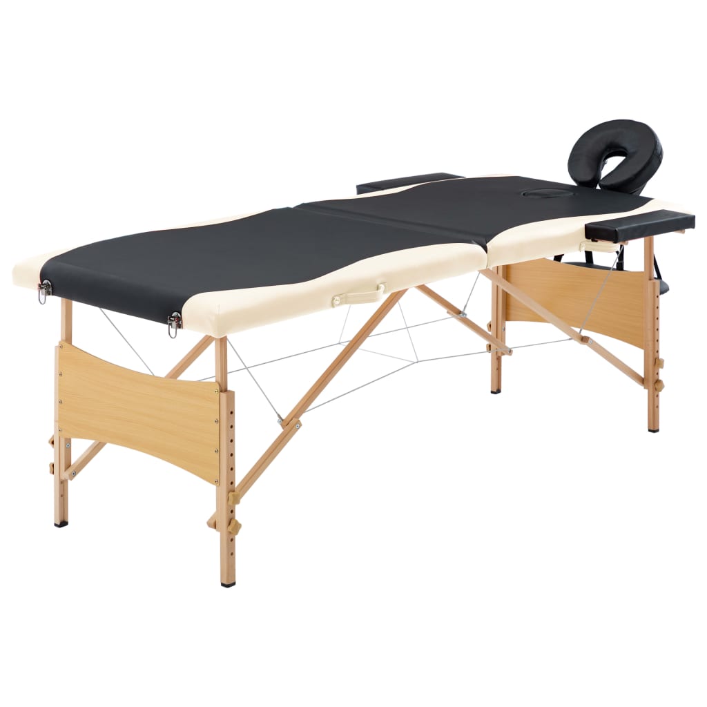 Vidaxl -Massage-Tisch zuammenklappbar 2 Söhne Holz schwarz und beige