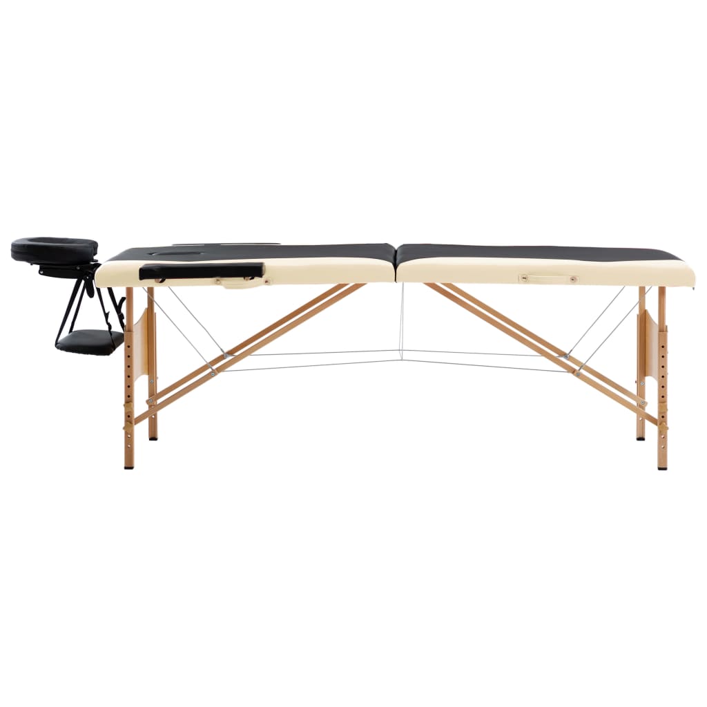 Vidaxl -Massage-Tisch zuammenklappbar 2 Söhne Holz schwarz und beige
