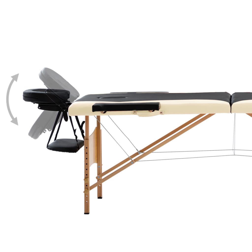 Vidaxl -Massage-Tisch zuammenklappbar 2 Söhne Holz schwarz und beige