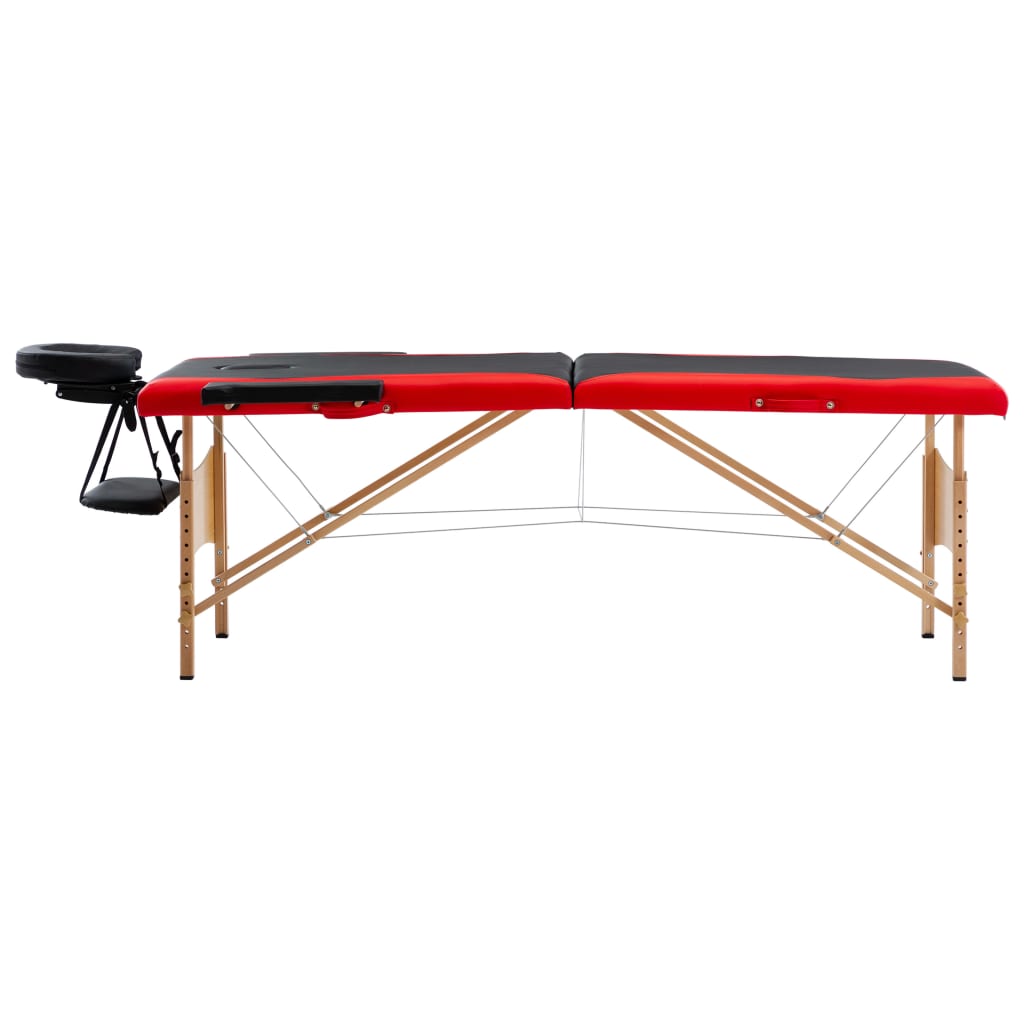 Vidaxl -Massage-Tisch klappbar 2 Zonen Holz schwarz und rot