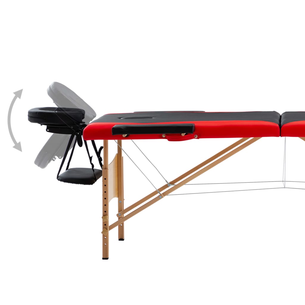 Vidaxl -Massage-Tisch klappbar 2 Zonen Holz schwarz und rot