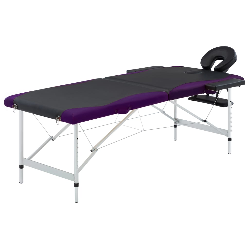 Vidaxl -Massagetisch -klappbar 2 Sons Aluminium schwarz und lila