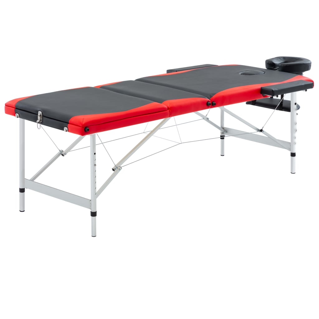 Vidaxl -Massagetisch -klappbar, 3-Söhne, Aluminium, schwarz-weiß