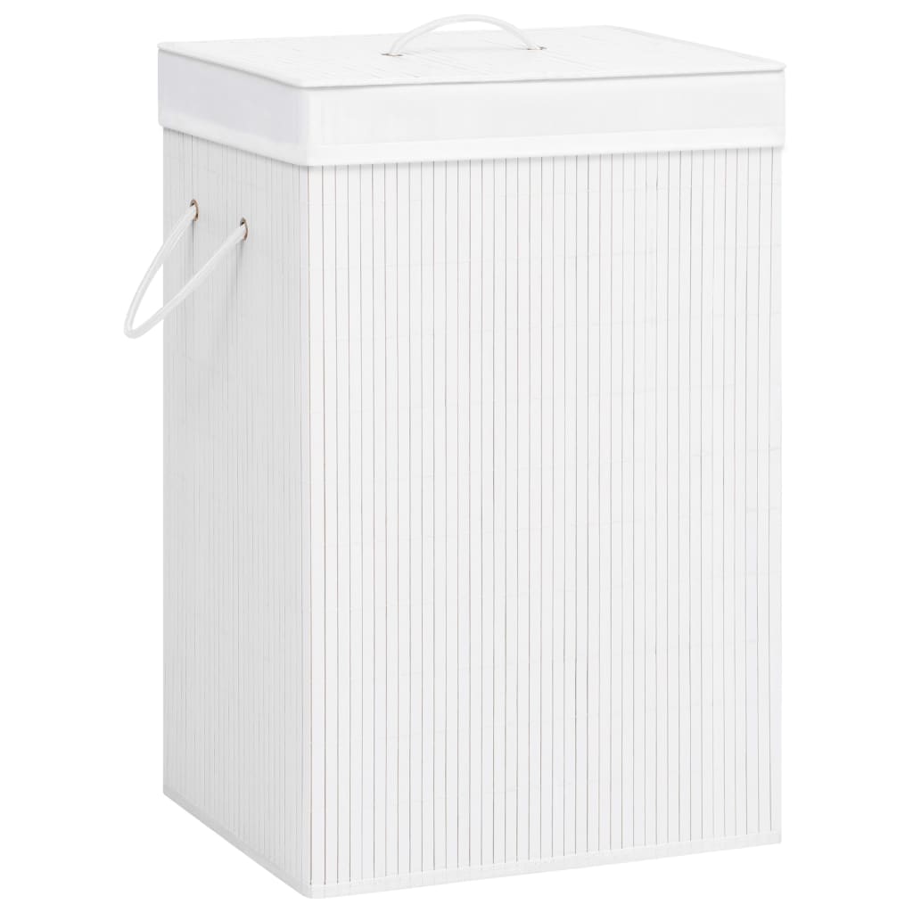 VidaXL Wäschekorb mit 2 Fächern, 72 l, Bambus, Weiß