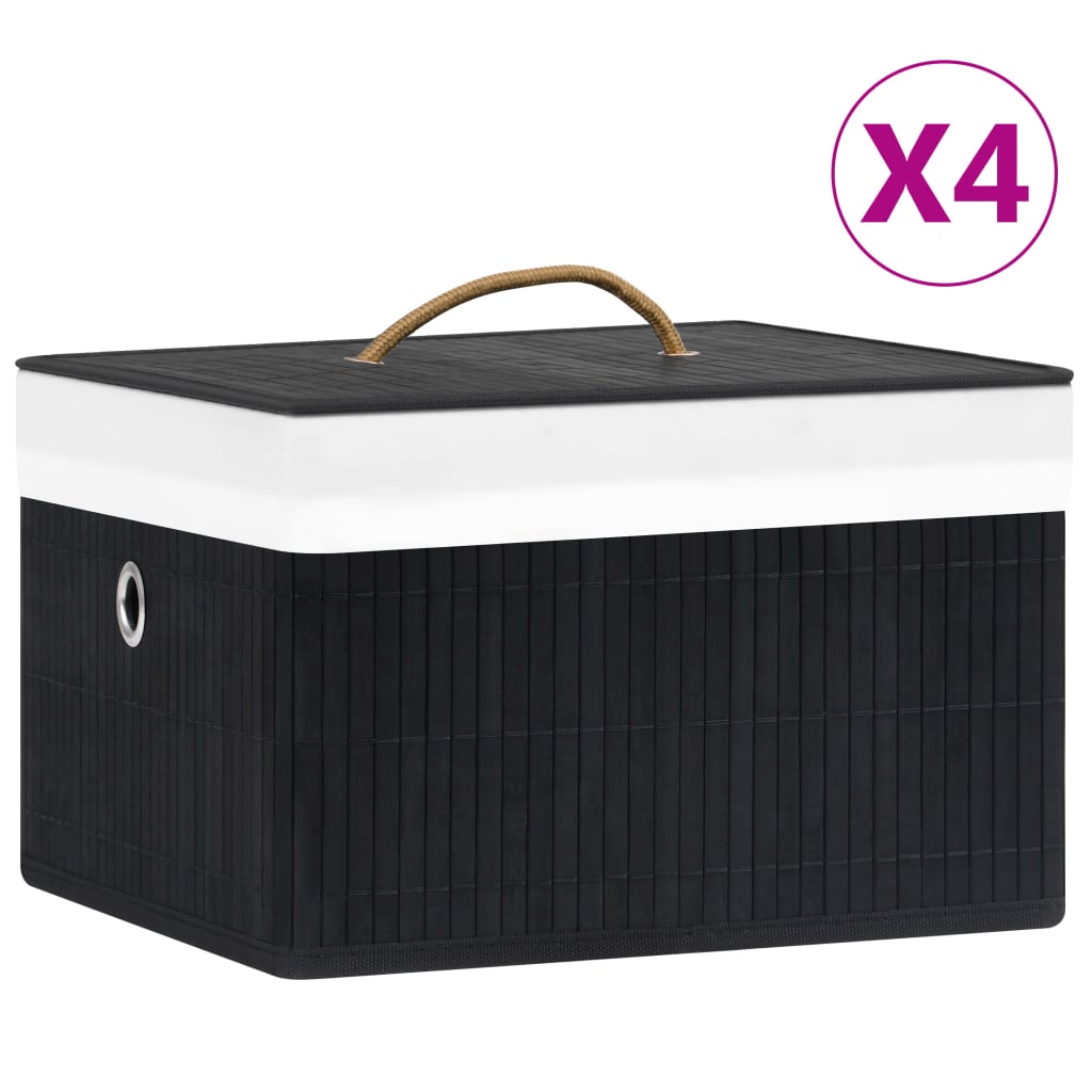 VidaXL Aufbewahrungsboxen, 4 Stück, Bambus, schwarz