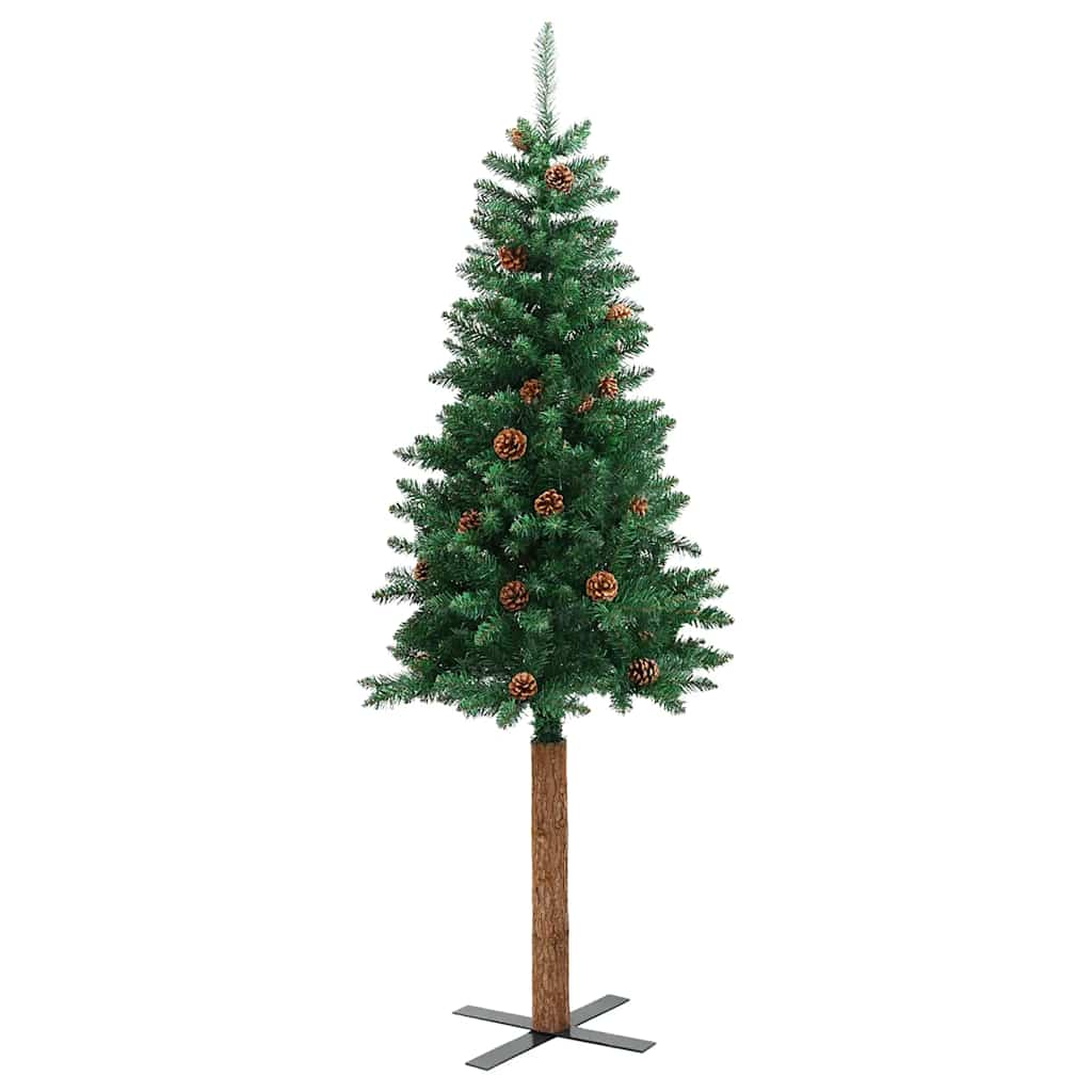 Vidaxl kerstboom met echt hout en dennenappels smal 150 cm pvc groen