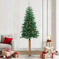 Vidaxl kerstboom met echt hout en dennenappels smal 210 cm pvc groen