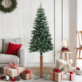 Vidaxl kerstboom met echt hout en sneeuw smal 150 cm groen