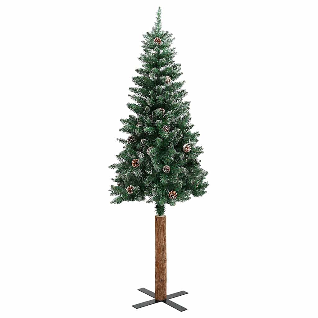 Vidaxl kerstboom met echt hout en sneeuw smal 210 cm groen