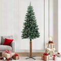Vidaxl kerstboom met echt hout en sneeuw smal 210 cm groen