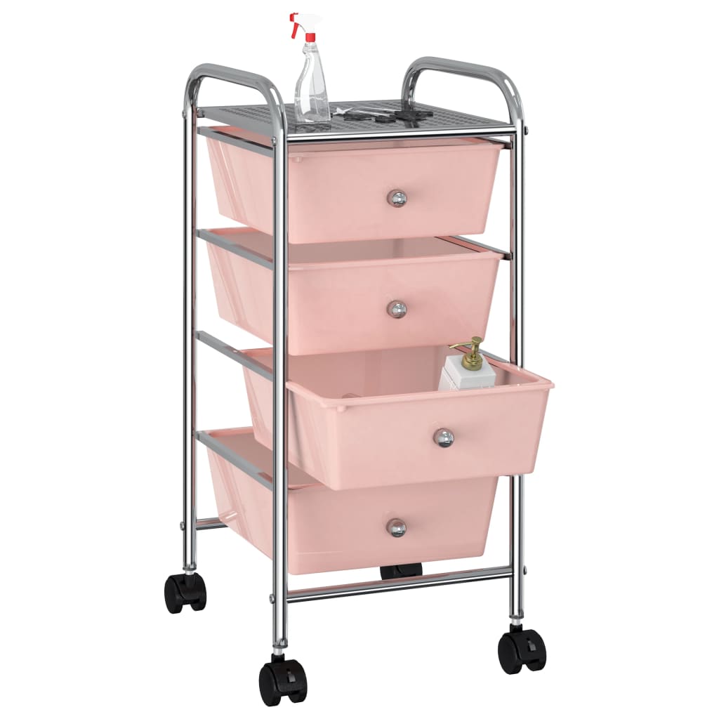 VidaXL Rollwagen mit 4 Schubladen, Kunststoff, Rosa