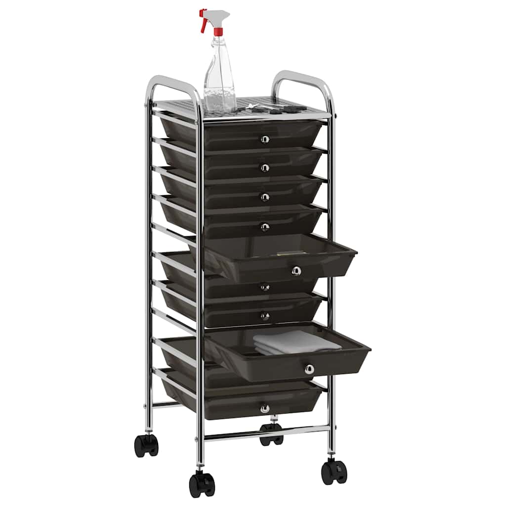 Vidaxl opbergtrolley met 10 lades mobiel kunststof zwart